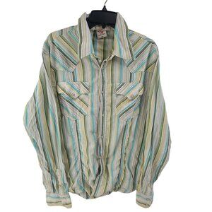 True Religion Shirt Mens 3XL XXL Green Button Up Pearl Snaps Rancher Work